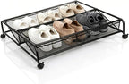 Goaste Under Bed Shoe Storage Organizer with Wheels, Rolling Underbed Storage Containers, Metal Shoe Rack Drawer Space Saving for Bedroom Organization, Shoes, Toys (Black) by Goaste