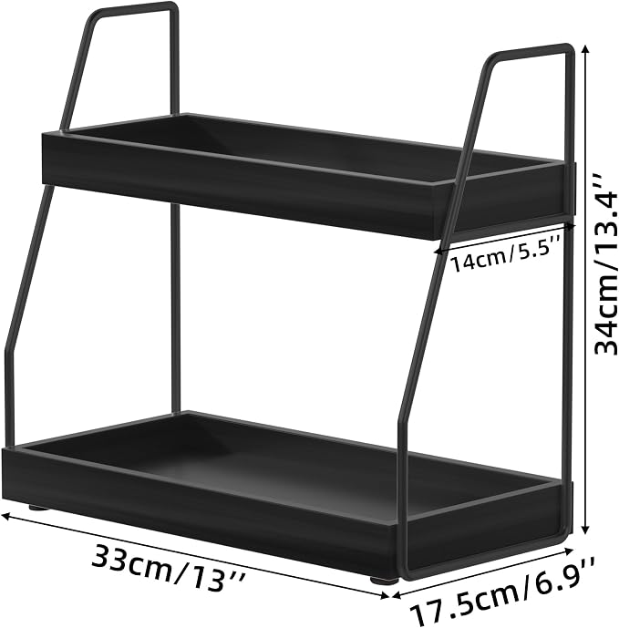 ZGO 2-Tier Modern Bathroom Counter Organizer, Wooden Sink Organizer Shelf for Vanity Storage, Makeup Bedroom Corner (Black Frame, 2 Shelves) - Image 3