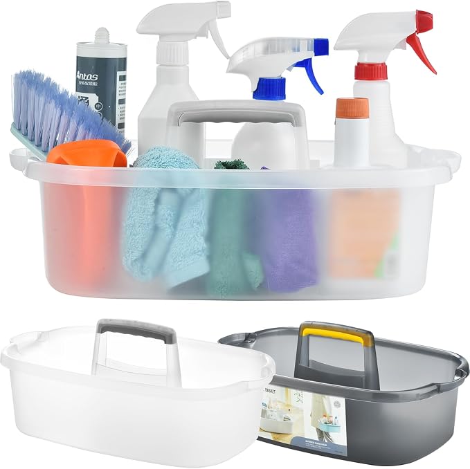 Haundry Large Cleaning Caddy with Handle, Cleaning Tool Storage Basket Organizer, Sturdy Pail Bucket Organizer, Household Bucket for Cleaning Supplies - Clear - Image 7