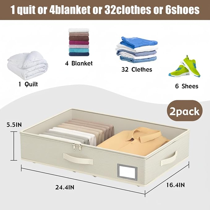 EE-RoomWorld Under Bed Storage with Wheels, No Assemble Required 5.5 inches height beige under bed storage bins,Low Profile Rolling Underbed Shoe Storage containers，dorm underbed storage drawers - Image 4