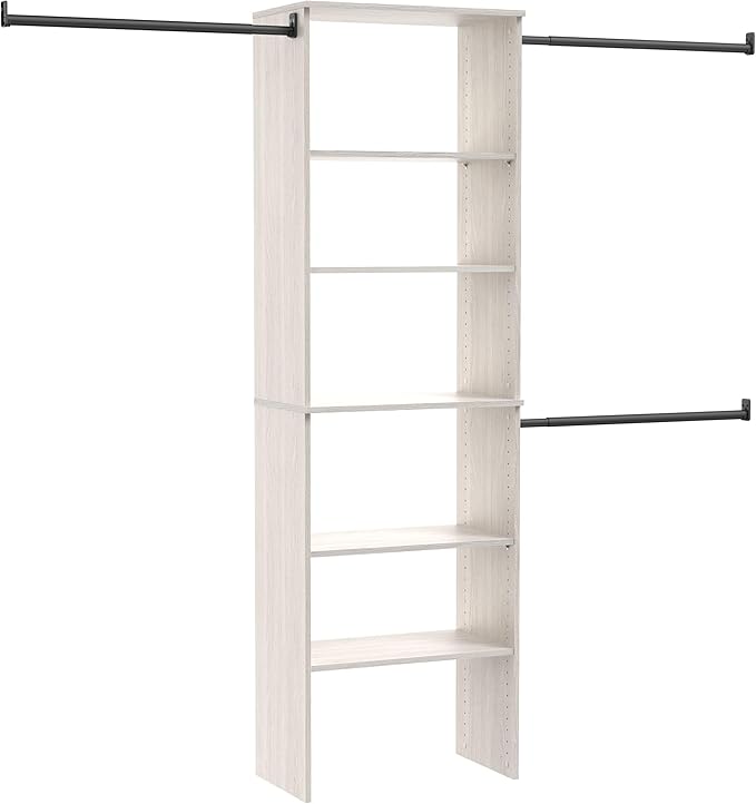 ClosetMaid SuiteSymphony Wood Closet Organizer Kit with Tower, (3) Hang Rods, (5) Shelves (2-Adjustable), Fits Spaces 5-10 ft. Wide, White Timber by Unknown