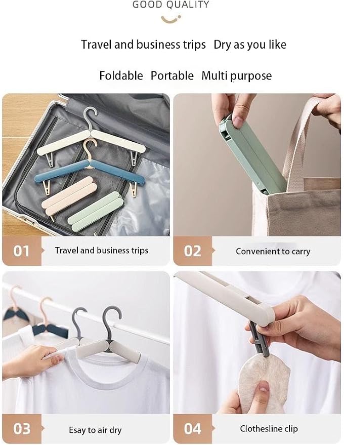 4 Pack Foldable Travel Hangers with Hidden Clips(Green) - Image 4
