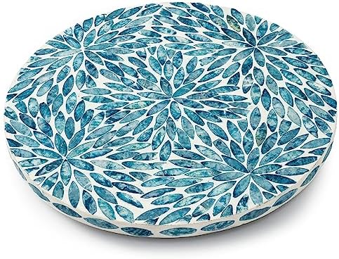 Lazy Susan for Table Mother of Pearl Turntable Organizer, Wood Round Spinning Tray Rotating for Kitchen, Cabinet, Counter Spice Pantry (D 12.5 in) by WovenWickerThings