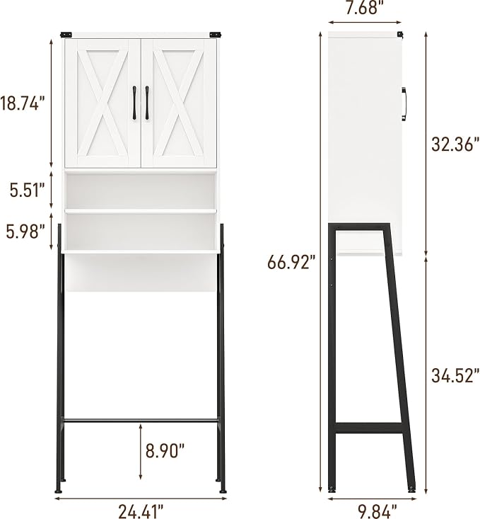 Vabches Metal Frame Over The Toilet Storage Cabinet, Unique White - Image 2