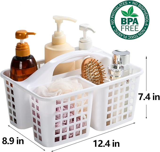 Portable Shower Caddy Basket Plastic Storage Basket with Compartments White - Image 5
