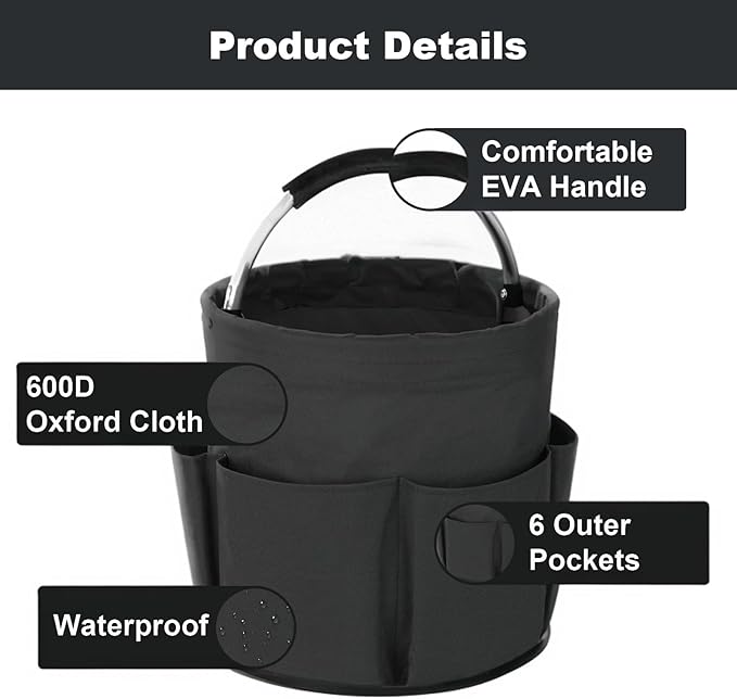 Cleaning Caddy with Handle, Cleaning Products Organiser, 17L Foldable Storage Basket, Cleaning Caddy Organiser, Portable Multi Cleaning Bucket Bag for Home, Garden (Black) - Image 5