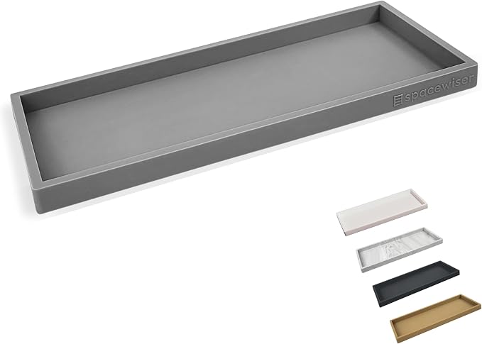 Spacewiser Countertop and Vanity Tray - 11.7" Silicone Bathroom Counter Tray, Dish Soap Trays for Kitchen Counter, Sink Organizer Caddy Accessories, Drawer Toilet Plant Shower Makeup Mat Oil Holder by Spacewiser