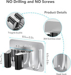 homeasy Mop Broom Holder No Drill, Mop Broom Organizer Wall Mounted Heavy Duty with Hooks Hanger, Self Adhesive Stainless Steel 4Pcs for Bathroom, Kitchen, Office (Multicolor) - Image 8