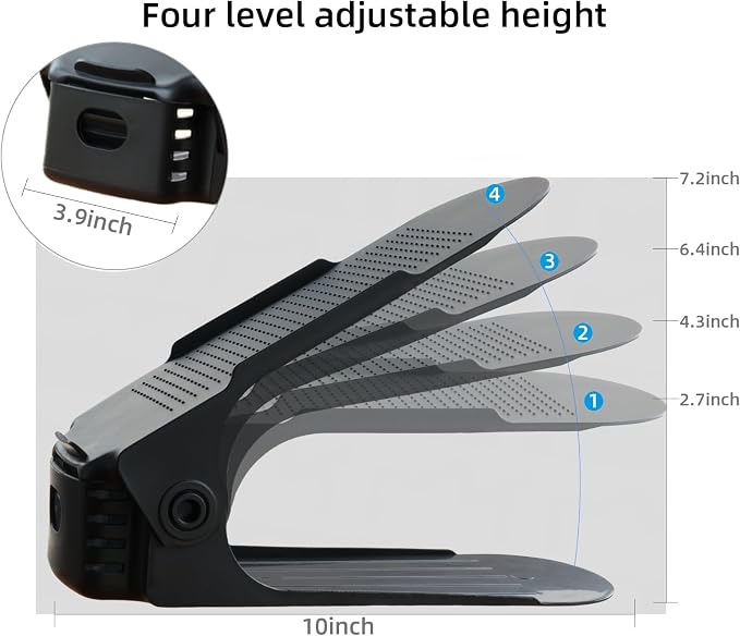 12 Pack Adjustable 50% Space-saving Shoe Slots Organizer, Black - Image 4