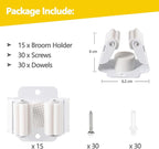 Verdenu 15 Pack Broom Holder Wall Mount, Mop and Broom Holder Wall Mount, Stainless Steel Command Mop Holder with Screws, Garden Tool Storage Organizer for Kitchen, Home, Bathroom, Garage, White - Image 2