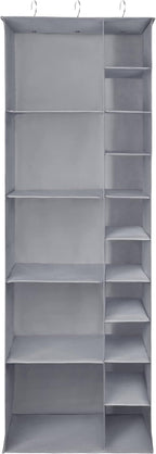 Libeder Shoe Organizer for Closet, 15 Shelf Hanging Closet Storage Shelves - 10 Shoe Rack Organizer and 5 Compartment for Clothes with 6 Side Mesh Pockets for Scarves Socks,Gloves, Grey - Image 3
