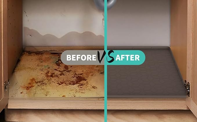 Under Sink Mat, 14"x22" Under Sink Mats for Kitchen, Silicone Waterproof Under Sink Liner, Sink Cabinet Organizer Tray with Drain Hole - Image 7