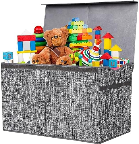 YOLOXO Toy Box Chest, Collapsible Sturdy Storage Bins with Lids, Extra Large Kids Toy Storage Organizer Boxes Bins Baskets for Kids, Boys, Girls, Nursery Room, Playroom, Closet (Linen Gray) by YOLOXO
