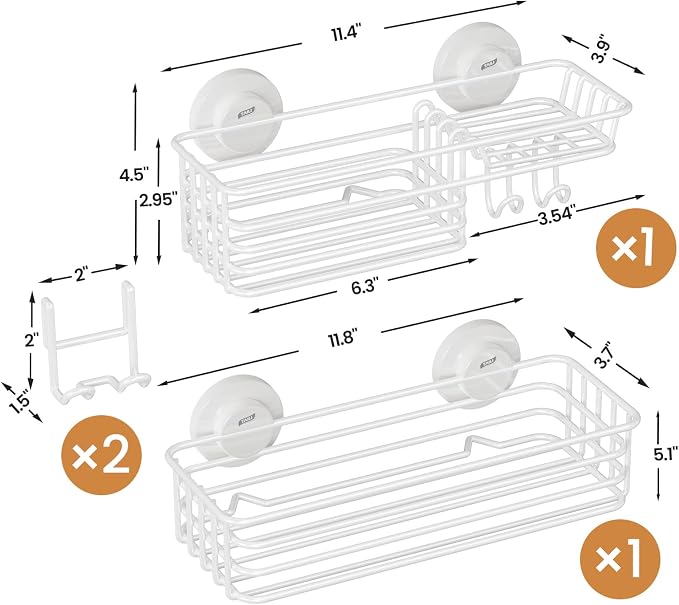 LEVERLOC Shower Caddy Suction Cup, 2 Pack Shelves for Inside with Hooks - Image 6