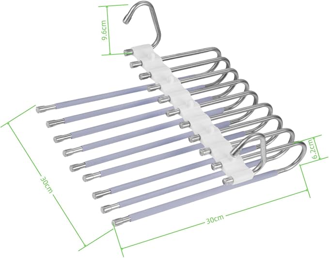 2Pack 9 Layers Foldable Pants Hangers Space Saving Trouser Hanger Multifunctional Trouser Rack Hanger Hanging Hole for Wardrobe Trousers Scarf Jeans (White) - Image 2