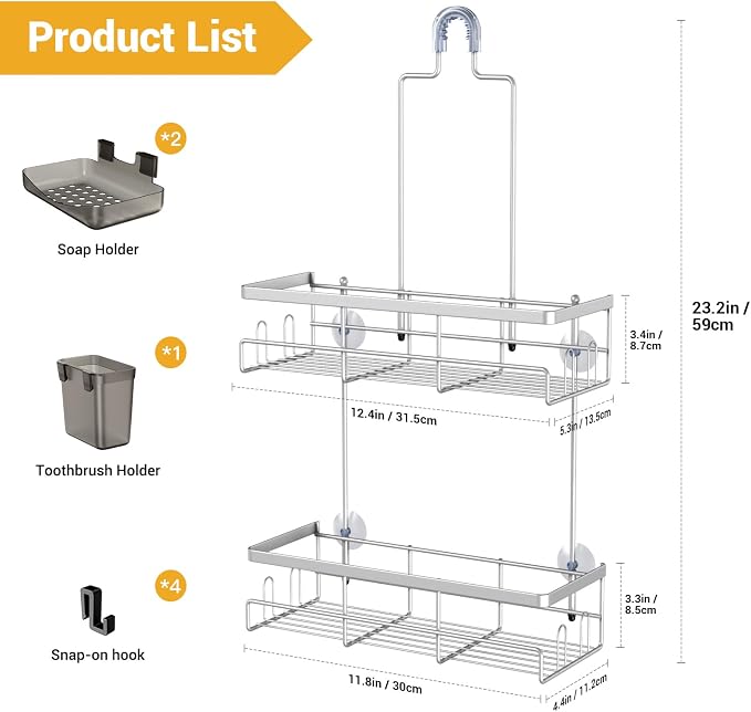 Hanging Shower Caddy Over Showerhead - Rustproof No Drill Shower Organizer - Image 6