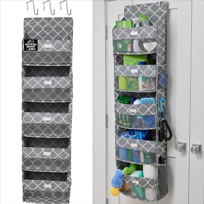 GORILLA GRIP Over The Door Organizer Storage, 5 Deep Hanging Shelves, Holds 50lbs, Closet Organizers Shelf for Bedroom, Shoes, Bathroom, Nursery, Dorm Essentials, 58x15 Inches, Quatrefoil by Unknown