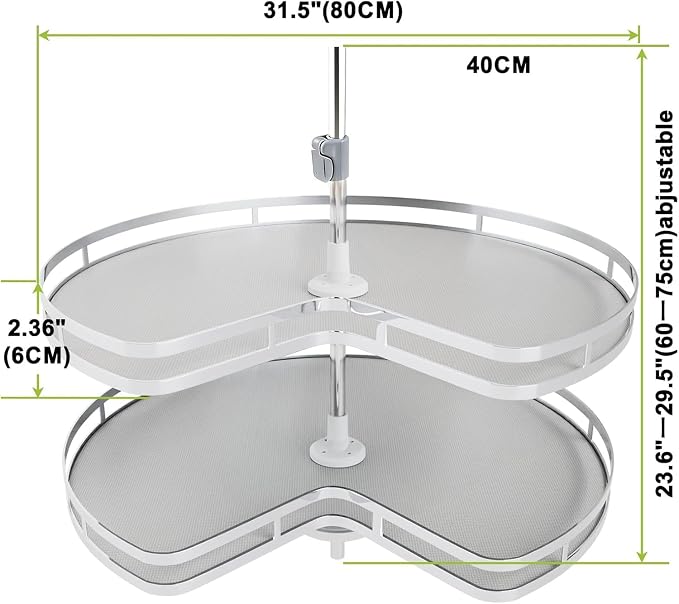 Blind Corner Cabinet Kidney Lazy Susan, Soft Close Rotary Cabinet Organizer 32inch, Corner Cabinet Lazy Susan for Blind Shelf, Adjustable Height, 2 Tiers Tray - Image 3