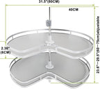 Blind Corner Cabinet Kidney Lazy Susan, Soft Close Rotary Cabinet Organizer 32inch, Corner Cabinet Lazy Susan for Blind Shelf, Adjustable Height, 2 Tiers Tray - Image 3