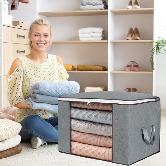 combocube Comforter Storage Bag, Zippered Bag with Large Clear Window and Carry Handles, Space Saver Organizers for Closet, Blanket, Pillow, Quilt, Bedding, Clothes (4Pcs Grey Large) - Image 4