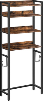 MAHANCRIS Over The Toilet Storage Rack, 4 Tier Bathroom Organizer Over Toilet, Freestanding Space Saver Toilet Stand with 2 Hooks, Bathroom Storage Shelf, Easy to Assemble, Rustic Brown TSHR0401Z - Image 9