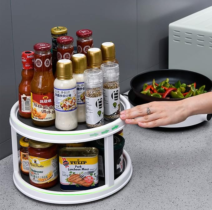 Lawei 2 Pack 2 Tier Lazy Susans Turntable - 10 Inch Pantry Cabinet Lazy Susan Storage Turntable Rotating Spice Rack for Spices, Condiments, Baking - Image 5