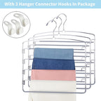 FeeraHozer Pants Hangers Space Saving 3 Pack No Slip 5 Layers Multi Functional Pants Rack Stainless Steel Swing Arm Space Saver Hanger for Trousers Jeans Towels Scarf （Grey） - Image 6