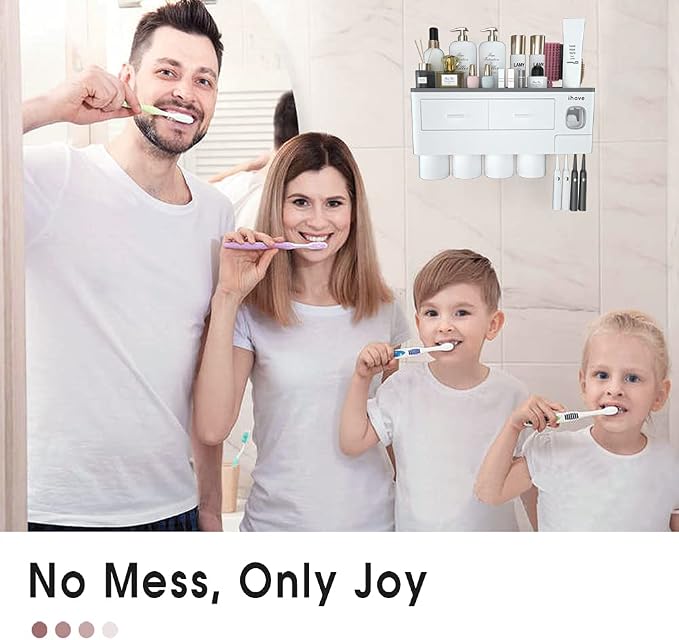iHave Toothbrush Holders Wall Mounted with Toothpaste Dispenser & 4 Cups - Image 7