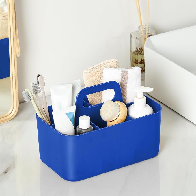 Multiuse Caddy Organizer with Handle, Portable Plastic Tote Bin - Art Craft, Stationary Pen Marker Crayons, Makeup Hair Supplies Storage - Bathroom, Classroom, Dorm, Office, Desk Holder - Dark Blue - Image 4