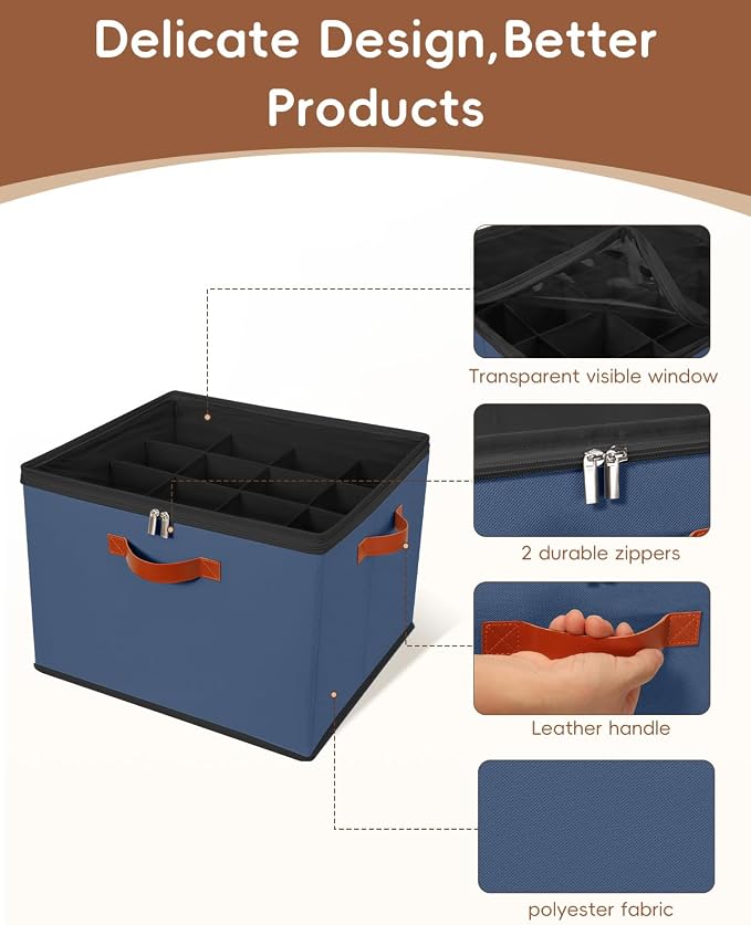 2 Pack Foldable Shoe Storage Bin Clear Lid Organizer for Entryway,Navy Blue - Image 6