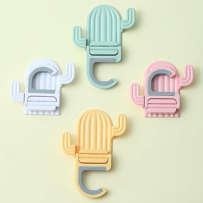 4 pack Broom and Mop Holder Wall Mount，Cute Cactus Wall Utility Hooks No Drill Mop and Broom GripperDecorative Hanging Holder for Bathroom Kitchen（White, Pink, Yellow, Mint Green） - Image 8
