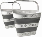 SAMMART 40L (10.5 Gallon) Collapsible Plastic Laundry Basket with Handles - Foldable Pop Up Storage Container/Organizer - Portable Laundry Hamper - Space Saving (2, Grey) by SAMMART