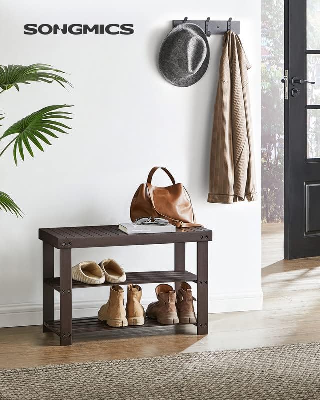 SONGMICS Shoe Rack Bench, 3-Tier Bamboo Shoe Storage Organizer, Entryway Bench, Holds Up to 286 lb, 11.3 x 27.6 x 17.8 Inches, for Entryway Bathroom Bedroom, Brown ULBS04Z | Shoe Storage Organizer, Holds Up to 286.6 lb, Brown, BAMBOU Collection ULBS04Z - Image 2