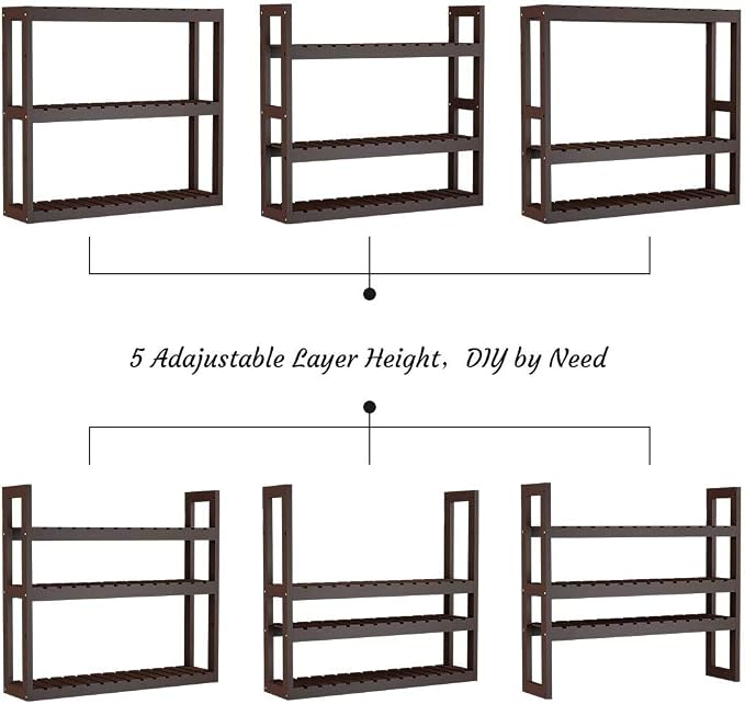 Domax Bamboo Bathroom Shelf 3-Tier Wall Mount Storage Rack Multifunctional Adjustable Layer Free Standing Over Toilet Utility Shelves Living Room Kitchen (Brown) - Image 5