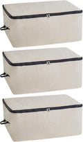Comforter Storage Bags with Zipper - Sturdy 100% Cotton Canvas Quilt Storage Bags with Zipper - Extra Large with Handles to Conveniently Store Pillows, Blankets, Sheets, and Bedding (3 Bags) by OrganicCottonMart