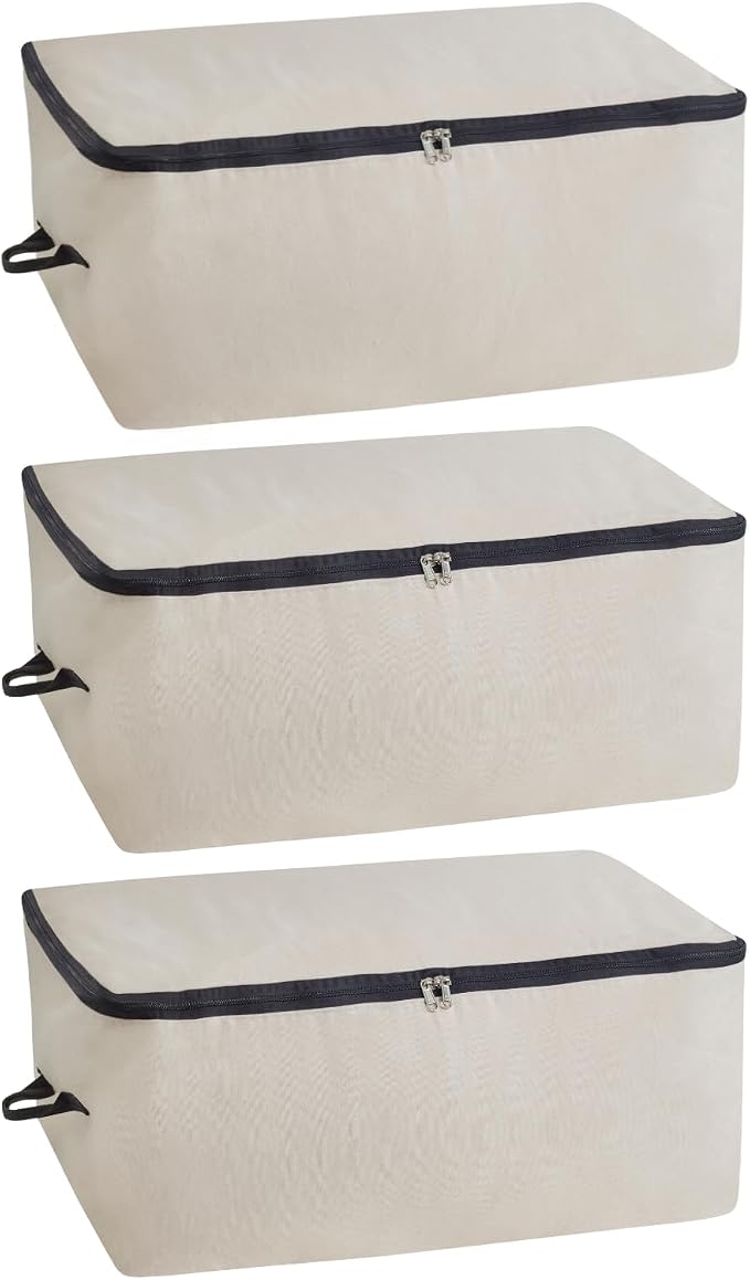Comforter Storage Bags with Zipper - Sturdy 100% Cotton Canvas Quilt Storage Bags with Zipper - Extra Large with Handles to Conveniently Store Pillows, Blankets, Sheets, and Bedding (3 Bags) by OrganicCottonMart