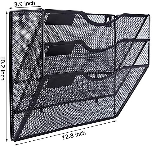 EASEPRES 3 Pocket Mesh Hanging Wall File Organizer, Wall Mounted Mail Paper Document Folder Holder, Clipboard Storage Organization Magazine Rack with Nametag Label for Office Home School, Black - Image 2