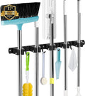 Black Broom Holder Wall Mount, 5 Racks 4 Hooks Mop and Broom Organizer by AceMining
