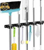 Black Broom Holder Wall Mount, 5 Racks 4 Hooks Mop and Broom Organizer by AceMining
