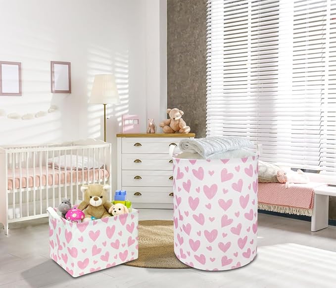 NTAOHAMPER Pink Heart Laundry Hamper, Laundry Basket, Girls Nursery Hamper,Waterproof Storage Bin for Bedroom,Clothes Organizer Basket, Room Decor(Pink Heart) - Image 5