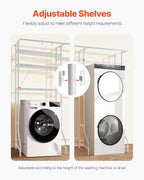 VEVOR Over The Washer and Dryer Storage Shelf, 6 Tier Laundry Room Drying Rack with Hanger Rod and Hooks, Adjustable Over Washer and Dryer Shelves, Laundry Room Shelf Storage Space Saver, White - Image 5