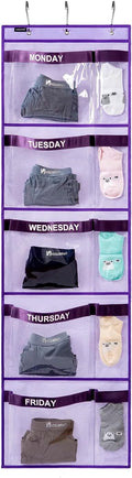 Weekly Kids Clothes Organizer Day of Week School Clothing Storage Monday to Friday Hanging Closet Organizer (Purple) by ANZORG