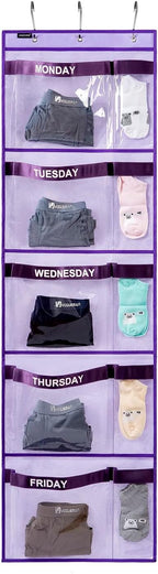 Weekly Kids Clothes Organizer Day of Week School Clothing Storage Monday to Friday Hanging Closet Organizer (Purple) by ANZORG