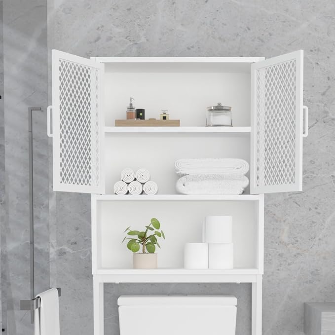 Launica 65 Inch Over The Toilet Storage Cabinet Wood and Metal White Oak - Image 7