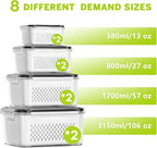HOMETALL 8 Pack Fruit Storage Containers for Fridge, Produce Containers for Fridge with Colander, Leakproof Fridge Organizers and Storage for Berry Vegetable Salad Lettuce Meat Food - Image 3