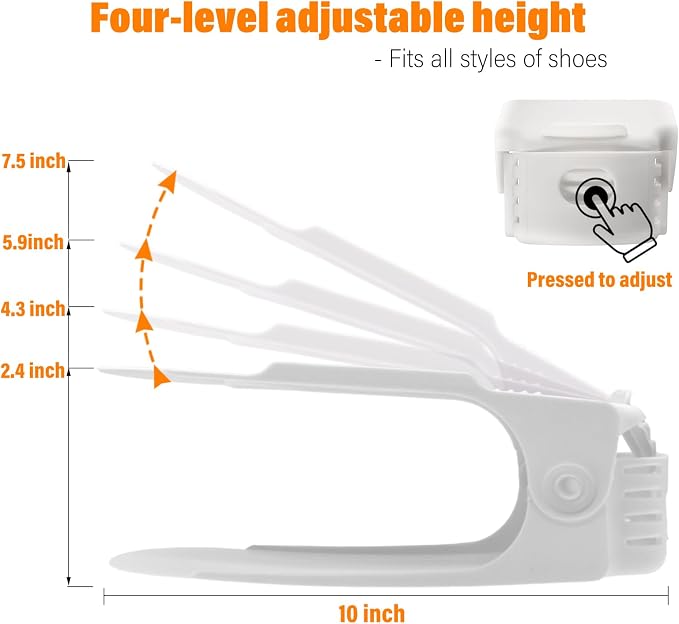 LEIMO Shoe Slots Organizer, 20-PACK Adjustable Shoe Stacker, Double Layer Stack Shoe Holder Space Saver, White Shoe Stacker for Closet Organization, 4310869 - Image 4