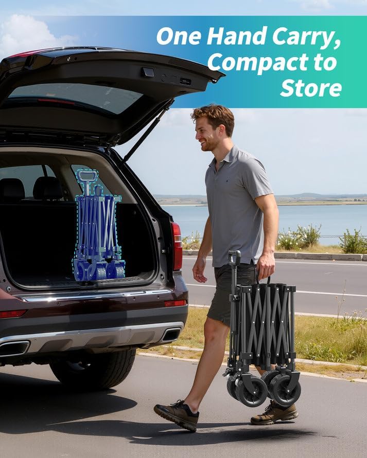 45.5" L Kitsure Collapsible Wagon with Wheels, 440LBS Heavy Duty Cart - Image 3