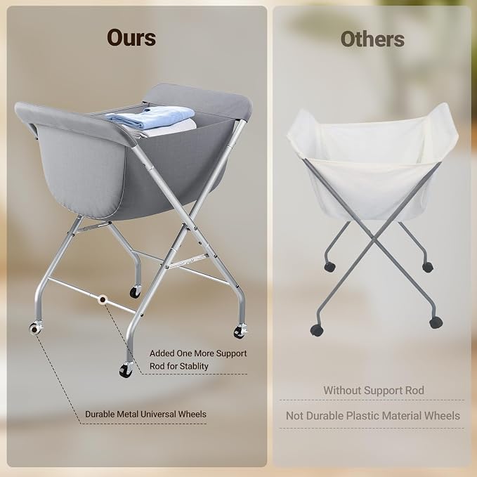 ELYKEN Laundry Basket with Wheels, Collapsible Laundry Hamper, Gray - Image 9