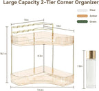 2-Tier Corner Bathroom Counter Organizer with Makeup Brush Holder, Gold - Image 2
