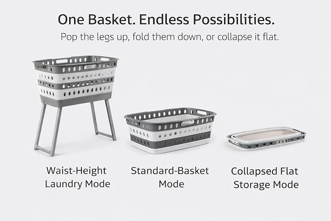 Spark Innovators No Bend Basket, Collapsible Laundry Basket with Legs - Image 4